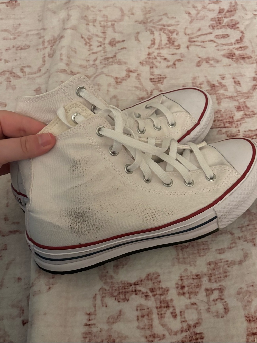 Converse White High-Top Kids Sneakers with Red Trim